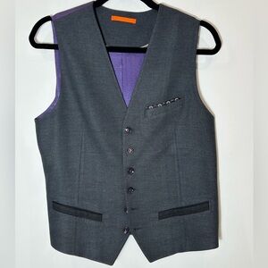 Ted Baker Men’s Suit Vest, Size Medium (3), Charcoal Grey with Purple lining